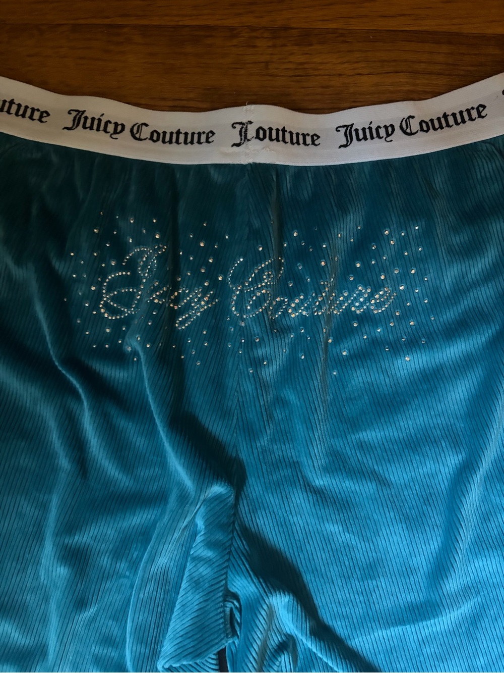 Juicy Couture Teal Velour Pants with Crystal Script
